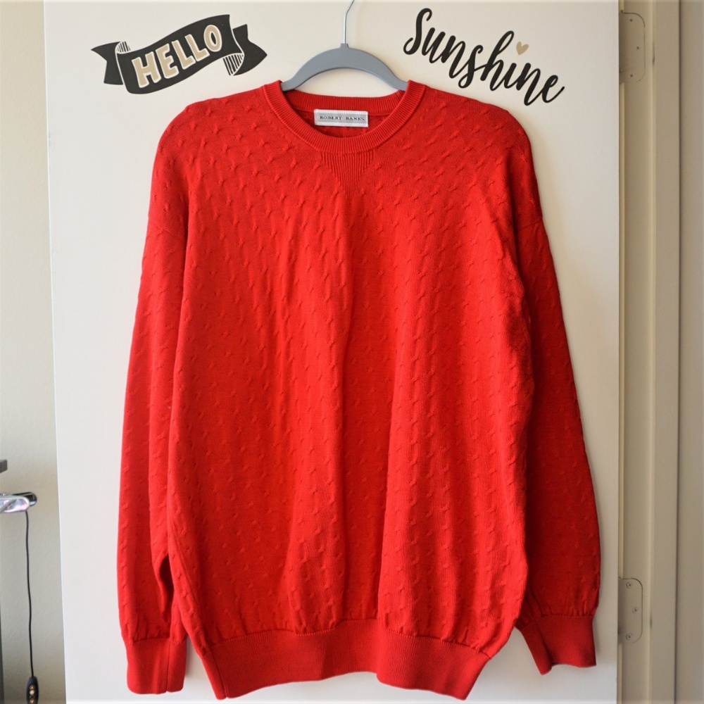 VTG Red Crew Neck Textured Knit Light Sweater L
